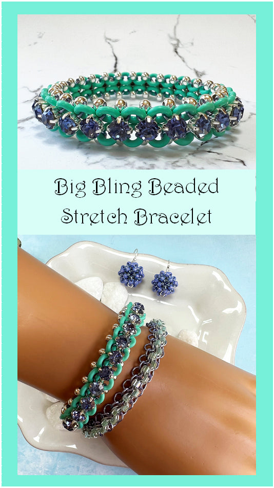 Big Bling Stretch Bracelet Kit with video class - Aqua Seafoam, Silver & Tanzanite