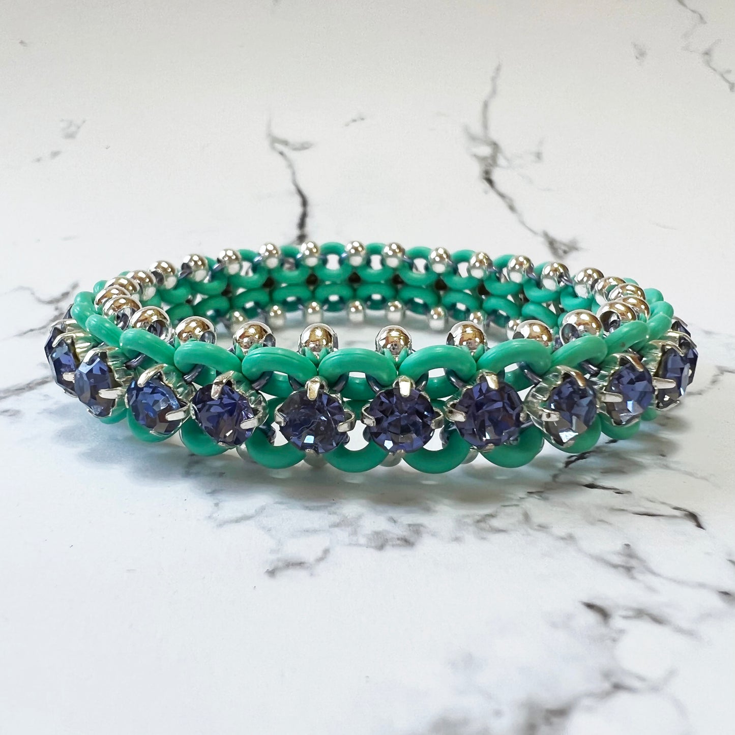 Big Bling Stretch Bracelet Kit with video class - Aqua Seafoam, Silver & Tanzanite