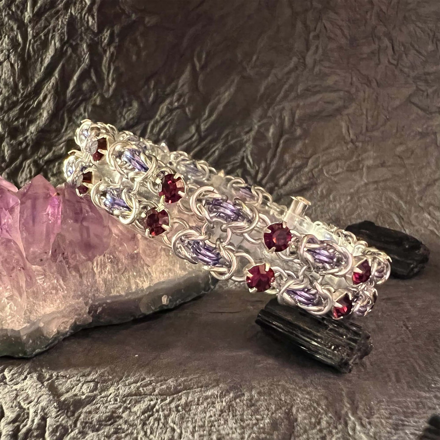 Byzantine Rhinestone Bracelet Kit and Video Class Silver Periwinkle and Amethyst