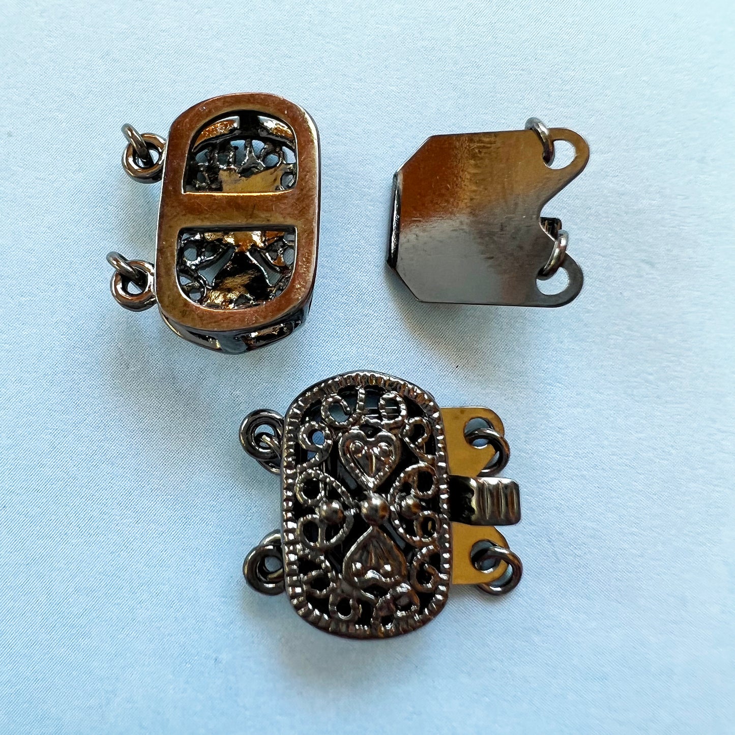 Box Clasp Oval Filigree (14x9mm) 2 Hole with Jump Rings - choose color