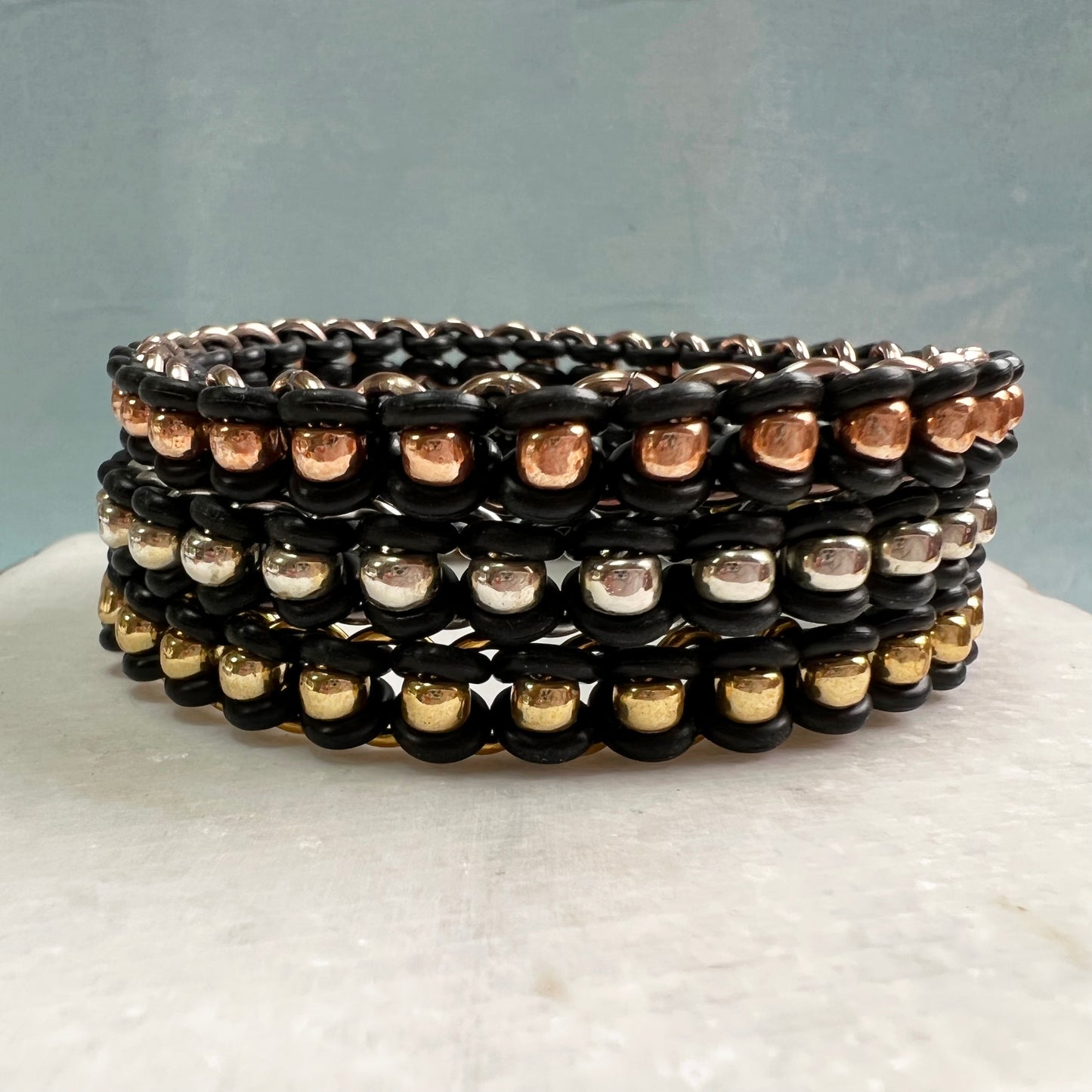 Beaded Stretch Bangle Black & Metallic Mini Kit and Free Video - Choose Color