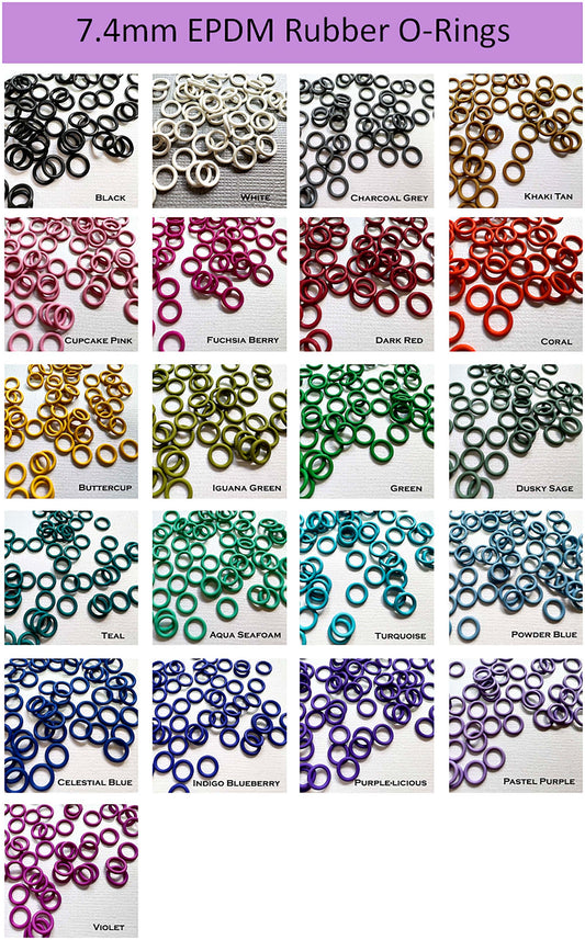 7.4mm Rubber O-Rings (ID: 5mm) - choose color & quantity