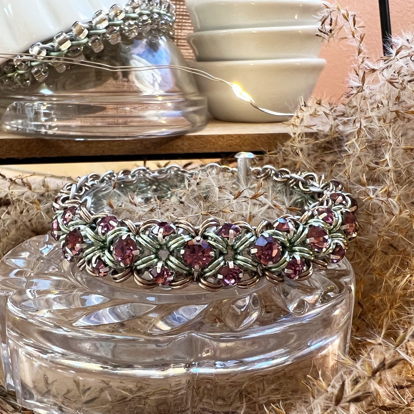 Singles and Doubles Rhinestone Bracelet Kit with Video Class Lt Amethyst Sea Foam and Champagne