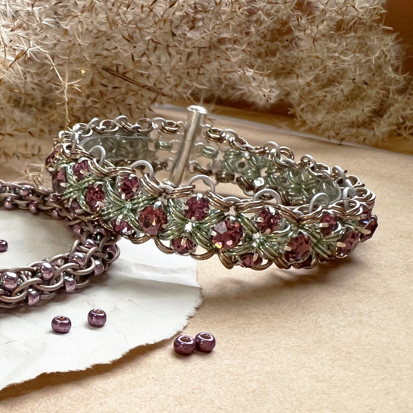 Singles and Doubles Rhinestone Bracelet Kit with Video Class Lt Amethyst Sea Foam and Champagne