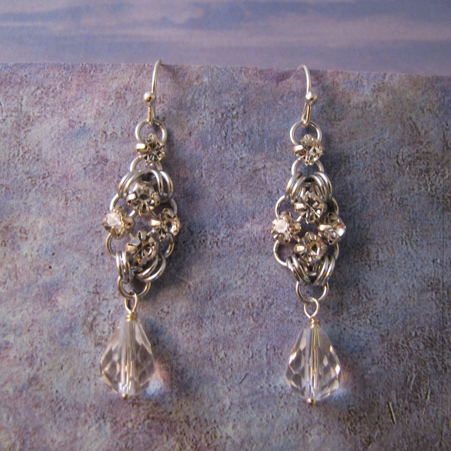 Simple Square Rhinestone Earrings Kit with Free Video Silver and Crystal