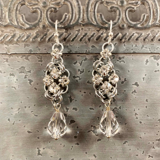 Simple Square Rhinestone Earrings Kit with Free Video Silver and Crystal