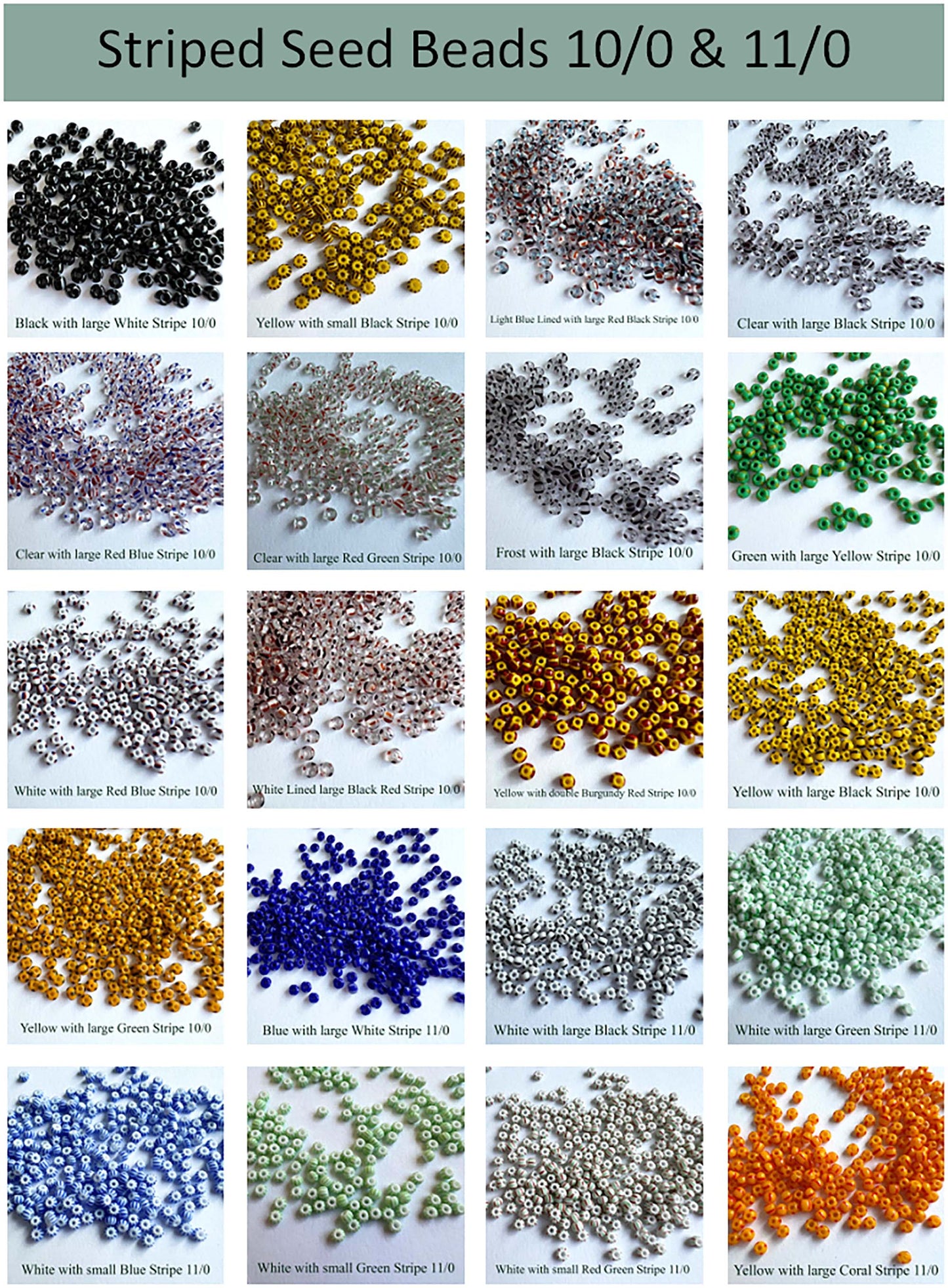 Striped Seed Beads Sizes 10 and 11