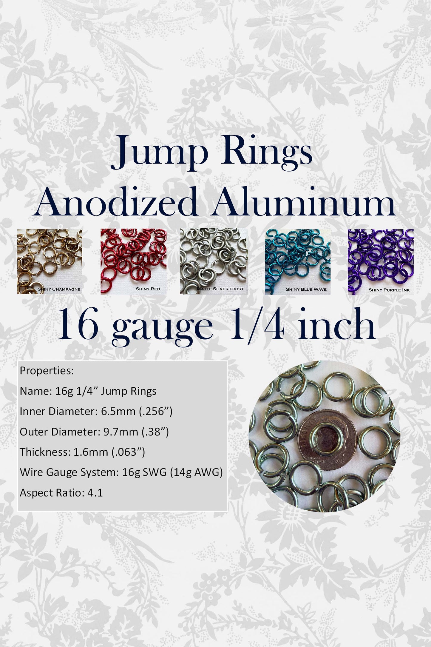 Jump Rings AA 16g 1/4" (SWG) ID: 6.5mm - choose color & quantity