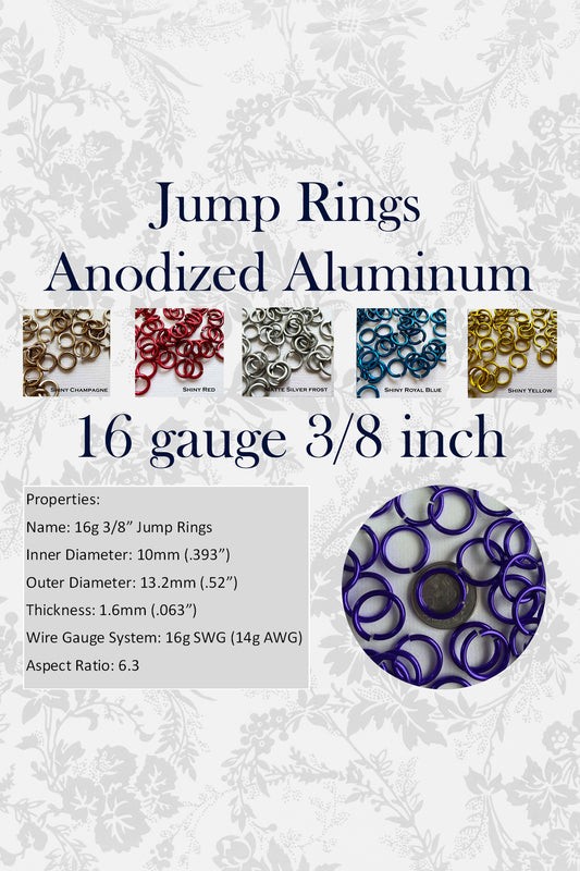 Jump Rings AA 16g 3/8" (SWG) ID: 10mm - choose color - package of 50