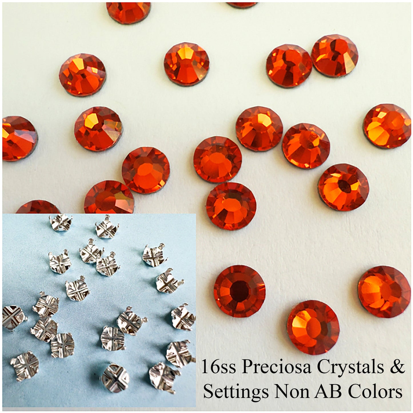 Set your own Preciosa Rose Montees Non AB Colors 16ss (3.8-4mm) - Pkg of 25 settings + 25 flat back Preciosa Rhinestones
