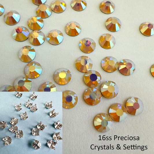 Set your own Preciosa Rose Montees AB Colors 16ss (3.8-4mm) - Pkg of 25 settings + 25 flat back Preciosa Rhinestones