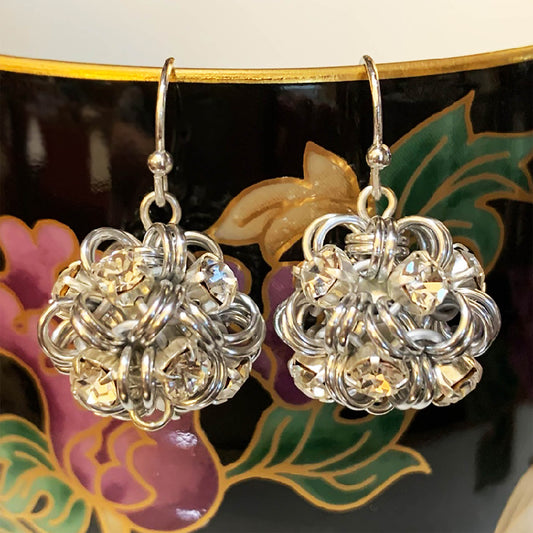 Rhinestone Ball Earrings Kit with Video Class - Silver & Crystal Preciosa
