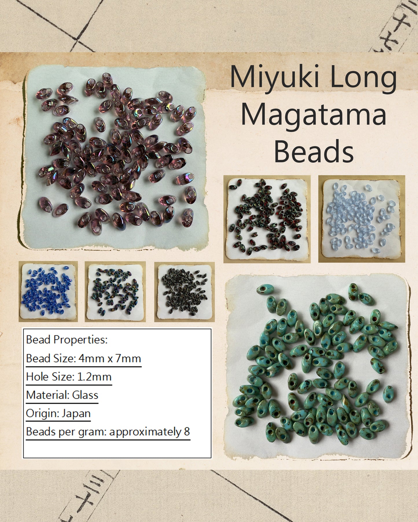 Miyuki Long Magatama Beads 4 x 7mm 18 grams