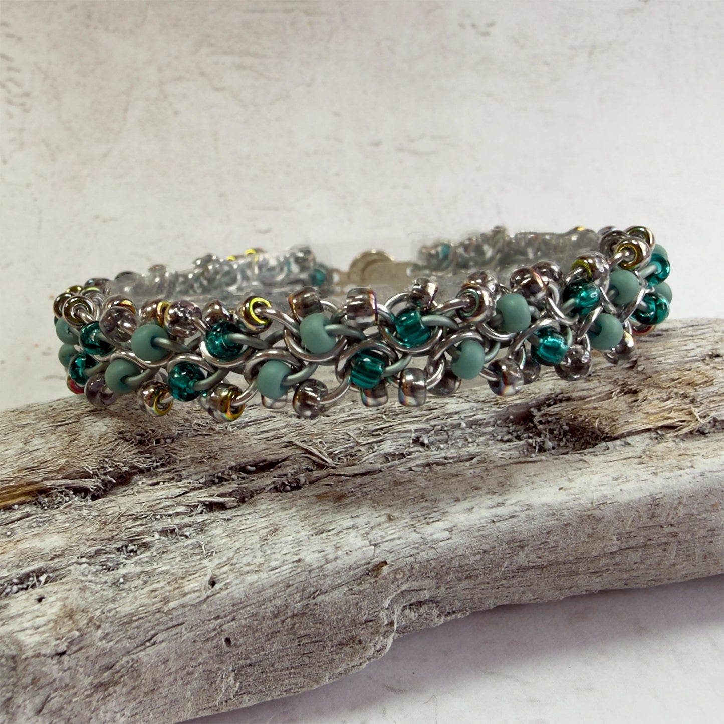 Unbalanced Bias Bead Chain Bracelet Kit with Video Class - Teal & Turquoise Sparkle