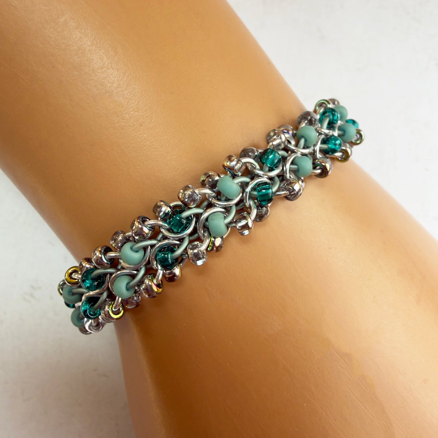 Unbalanced Bias Bead Chain Bracelet Kit with Video Class - Teal & Turquoise Sparkle