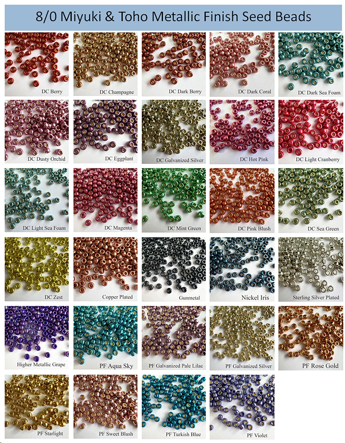 8/0 Miyuki and Toho Metallic Finish Seed Beads