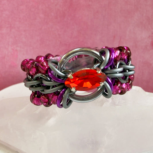 Back to Work Beaded Navette Ring Kit with Video Class - Magenta Mix