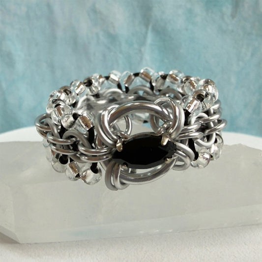 Back to Work Beaded Navette Ring Kit with Video Class - Silver & Black