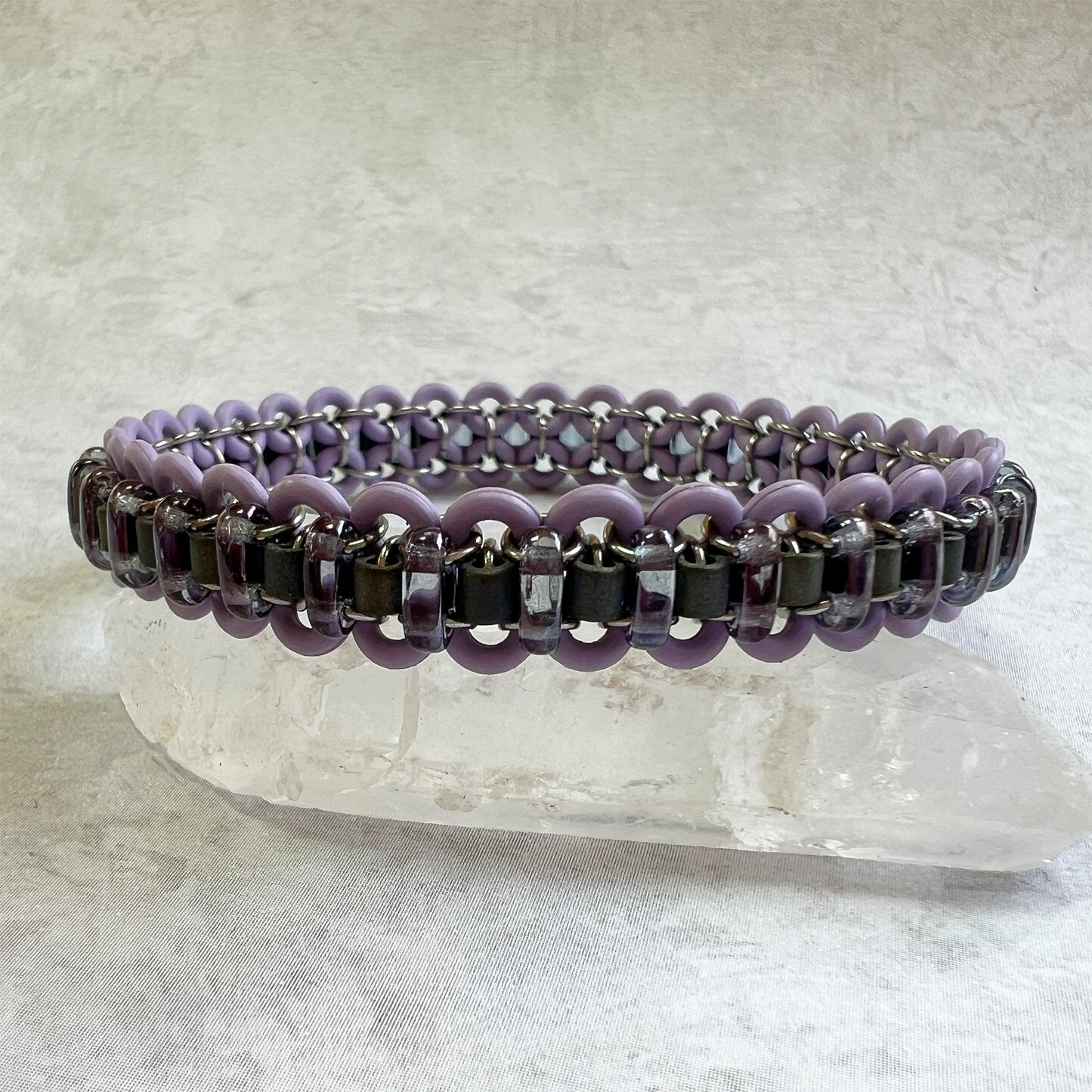 Bar Bead Stretch Bracelet Mini Kit with Video Class -Pastel Purple, Transparent Denim & Matte Metallic Silver