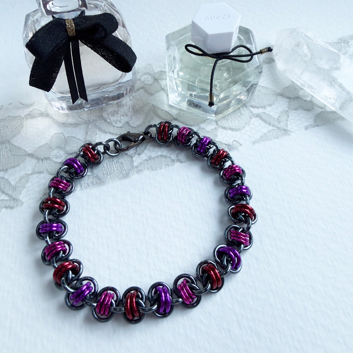 Barrel and Keg Weave Bracelet Kit with Free Video Class - Gunmetal with Red, Violet, and Dragonfruit