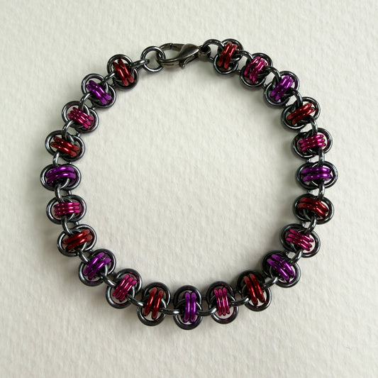 Barrel and Keg Weave Bracelet Kit with Free Video Class - Gunmetal with Red, Violet, and Dragonfruit