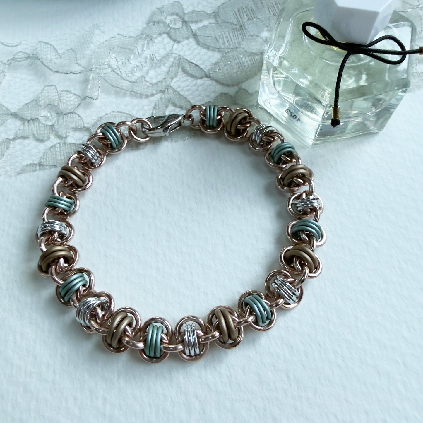 Barrel and Keg Weave Bracelet Kit with Free Video Class - Rose Gold with Silver, Matte Sea Foam & Matte Champagne