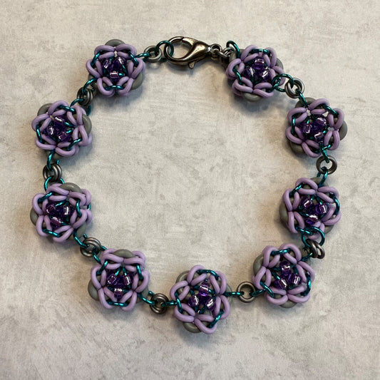 Beaded Roses Bracelet Kit with Video Class - Pastel Purple, Grey and Teal