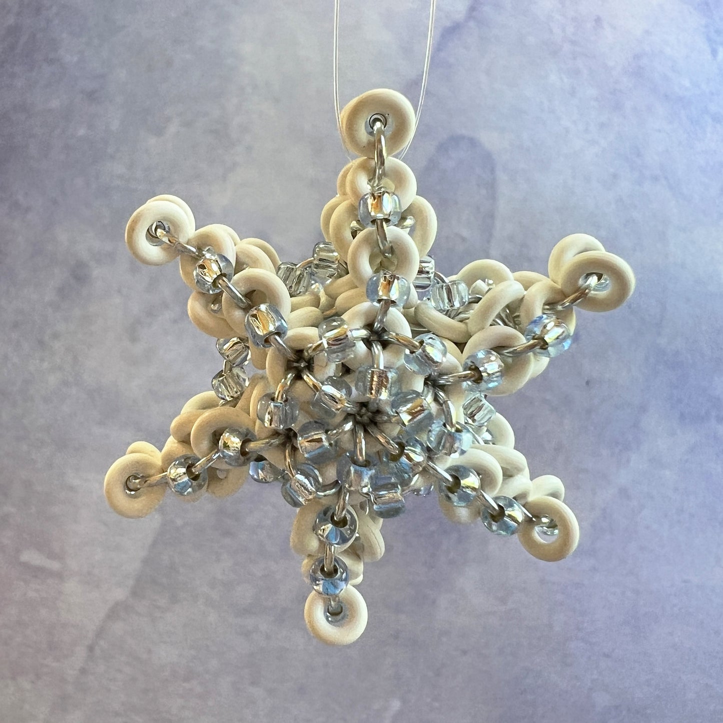 Beaded Snowflake Ornament 2024 Kit with Video Class - White, Silver & Silver Lined Light Sapphire