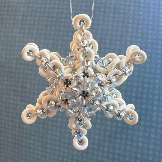 Beaded Snowflake Ornament 2024 Kit with Video Class - White, Silver & Silver Lined Light Sapphire