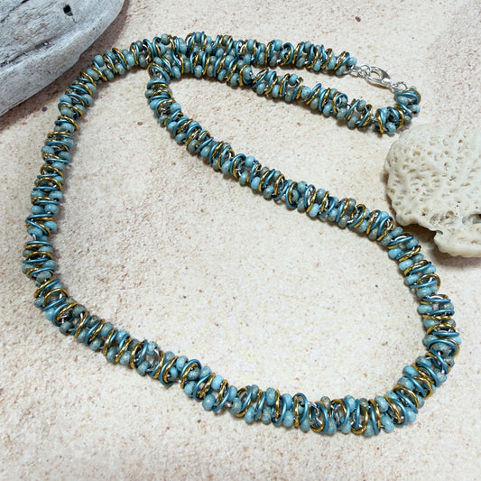 Beaded Swirl Chain Necklace Mini Kit with Video Class - Sky Blue Etched, Gold, & Silver