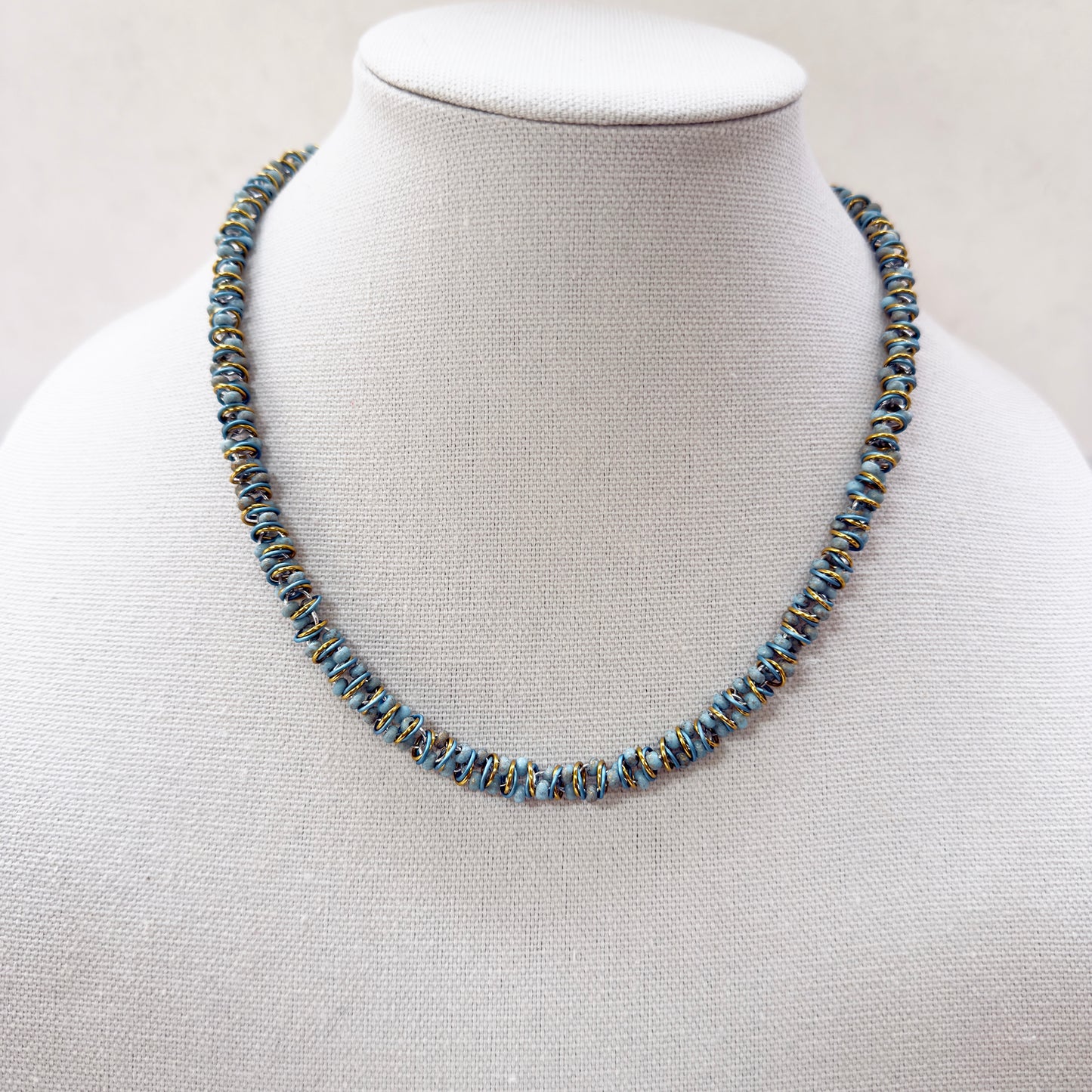 Beaded Swirl Chain Necklace Mini Kit with Video Class - Sky Blue Etched, Gold, & Silver