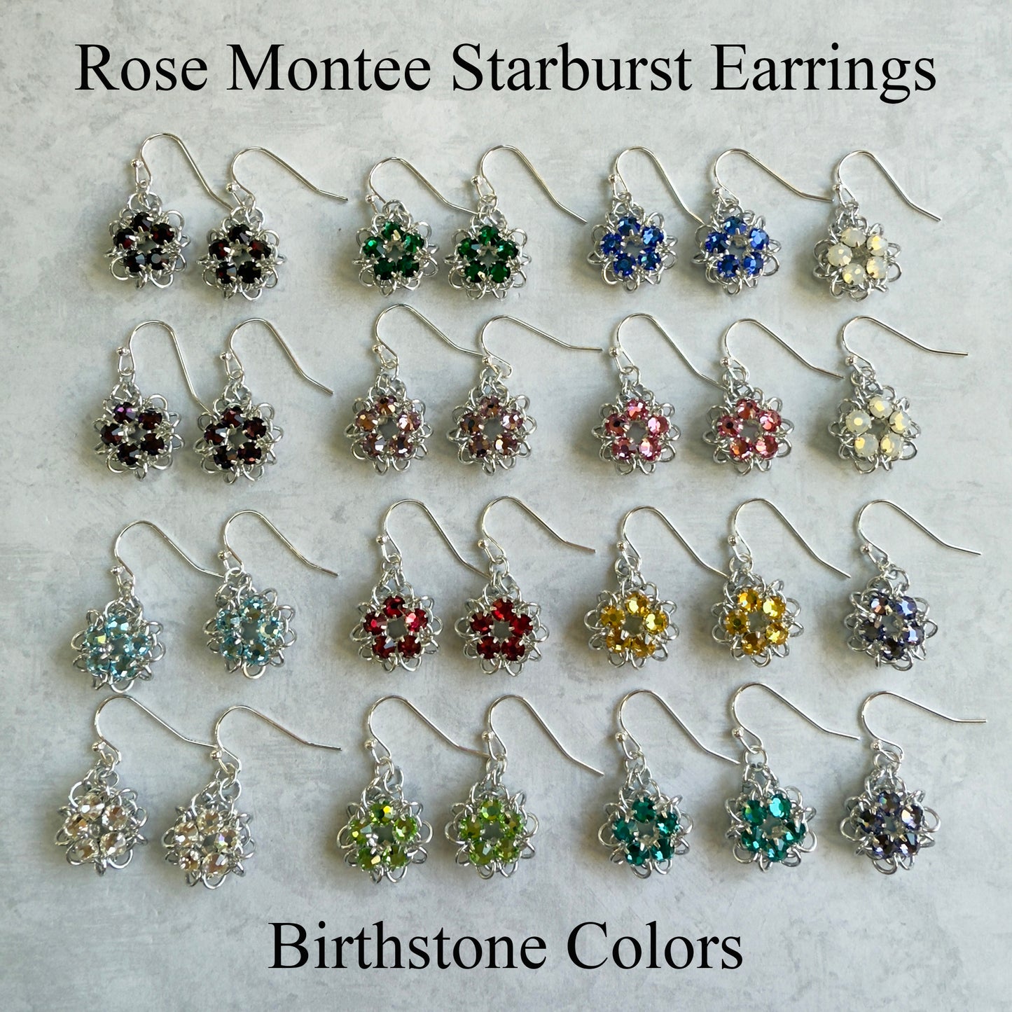 Rose Montee Starburst Earrings Mini Kit with Video Class - choose birthstone color