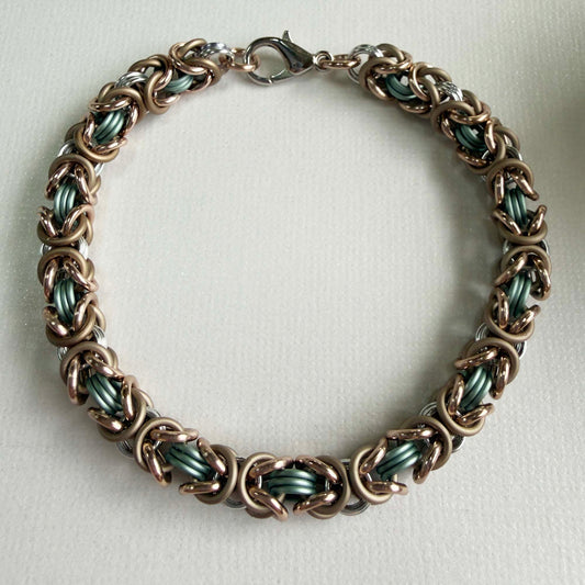 Byzantine Bracelet Kit with Free Video Class - Rose Gold & Silver with Matte Champagne & Sea Foam