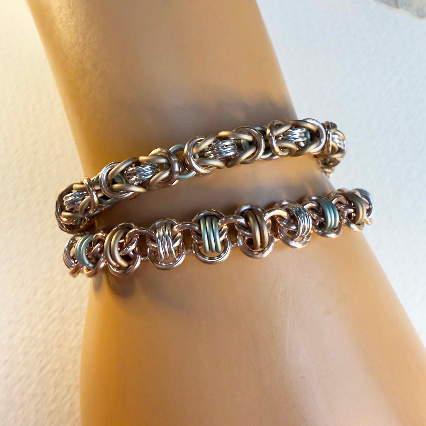 Byzantine Bracelet Kit with Free Video Class - Rose Gold & Silver with Matte Champagne & Sea Foam