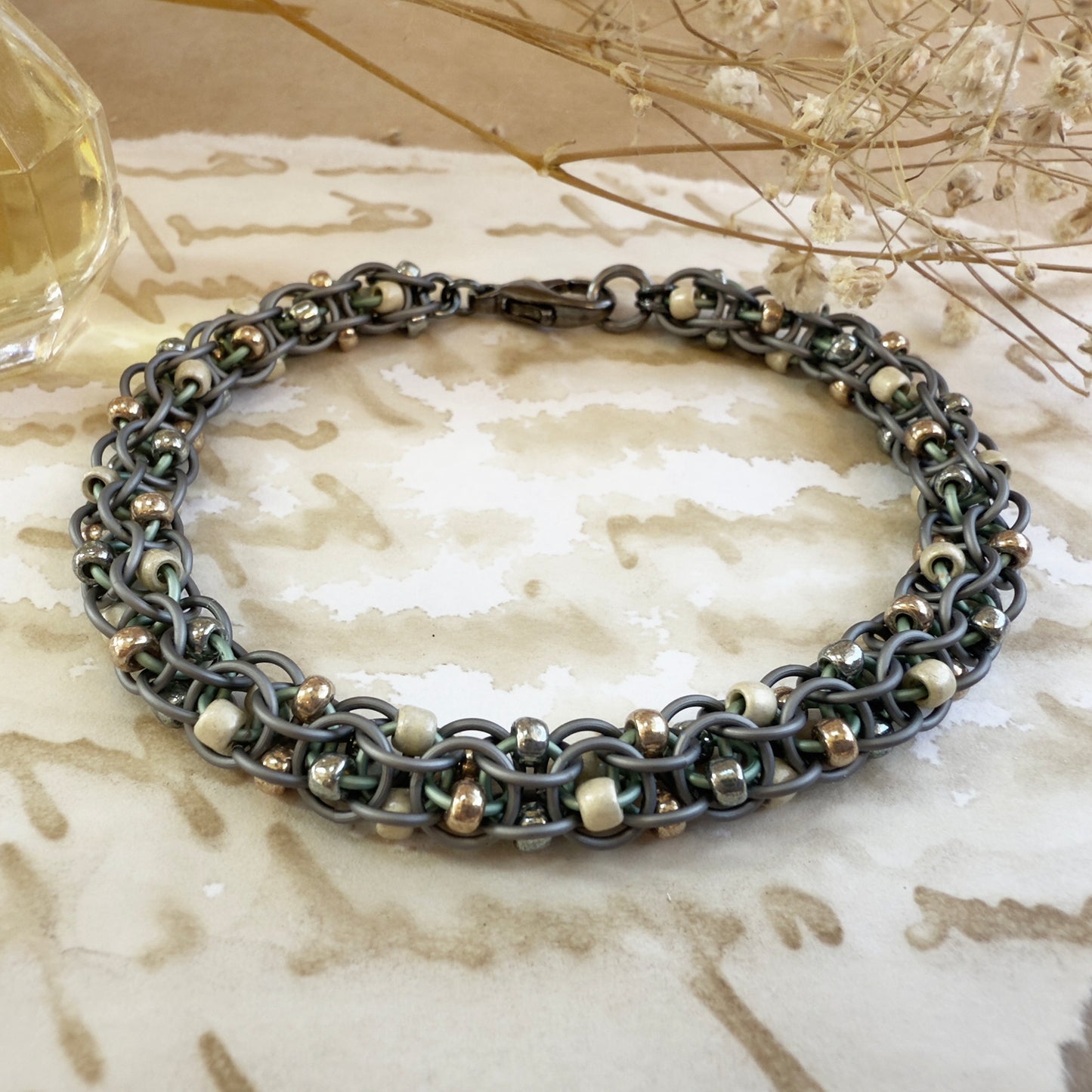 Captive 2 in 1 Beaded Bracelet Kit with Video Class - Matte Gunmetal & Seafoam with Bead Trio