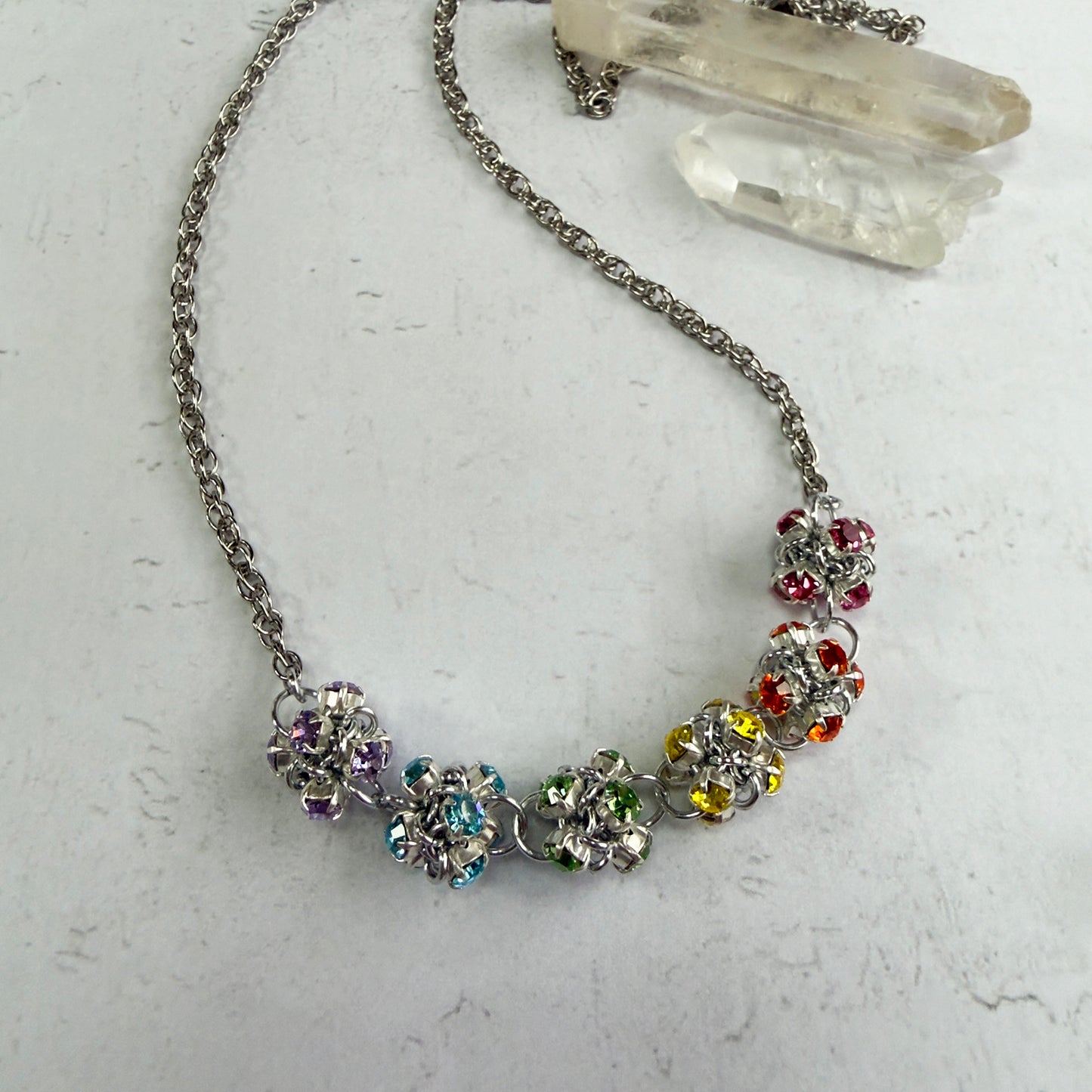 Caterpillar Link Rhinestone Necklace Kit with Video Class - Tropical Rainbow
