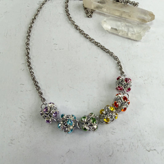 Caterpillar Link Rhinestone Necklace Kit with Video Class - Tropical Rainbow