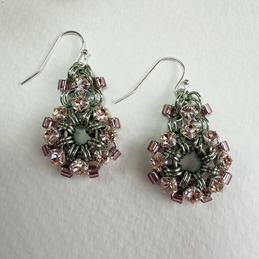 Circle Drop Earrings With Rhinestones & Delica Beads Kit with Video Class - Dried Flora
