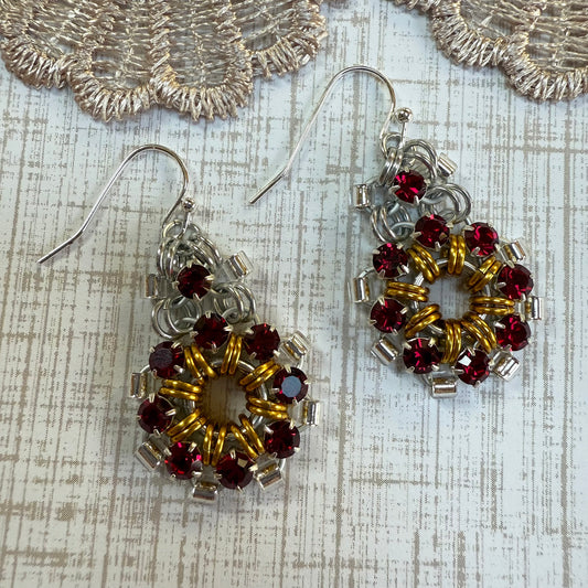 Circle Drop Earrings with Rhinestones & Beads Kit with Video Class - Silver, Gold, Ruby & Crystal