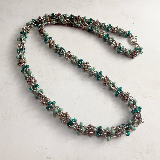 Criss Cross Bead Chain Necklace Kit with Video Class - Teal & Turquoise Sparkle