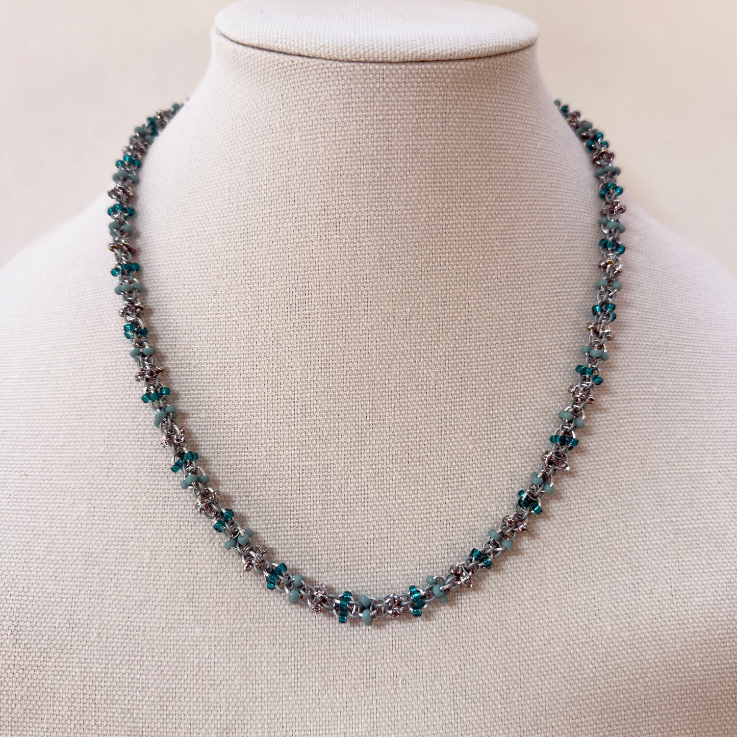 Criss Cross Bead Chain Necklace Kit with Video Class - Teal & Turquoise Sparkle