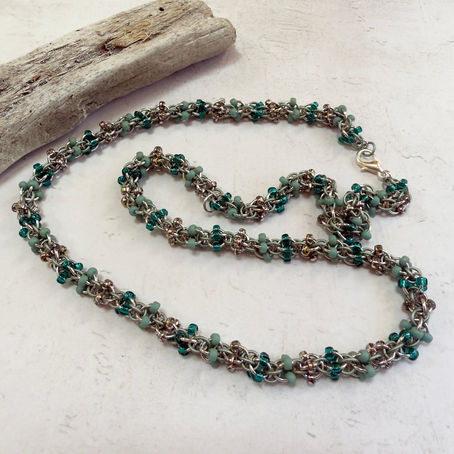 Criss Cross Bead Chain Necklace Kit with Video Class - Teal & Turquoise Sparkle