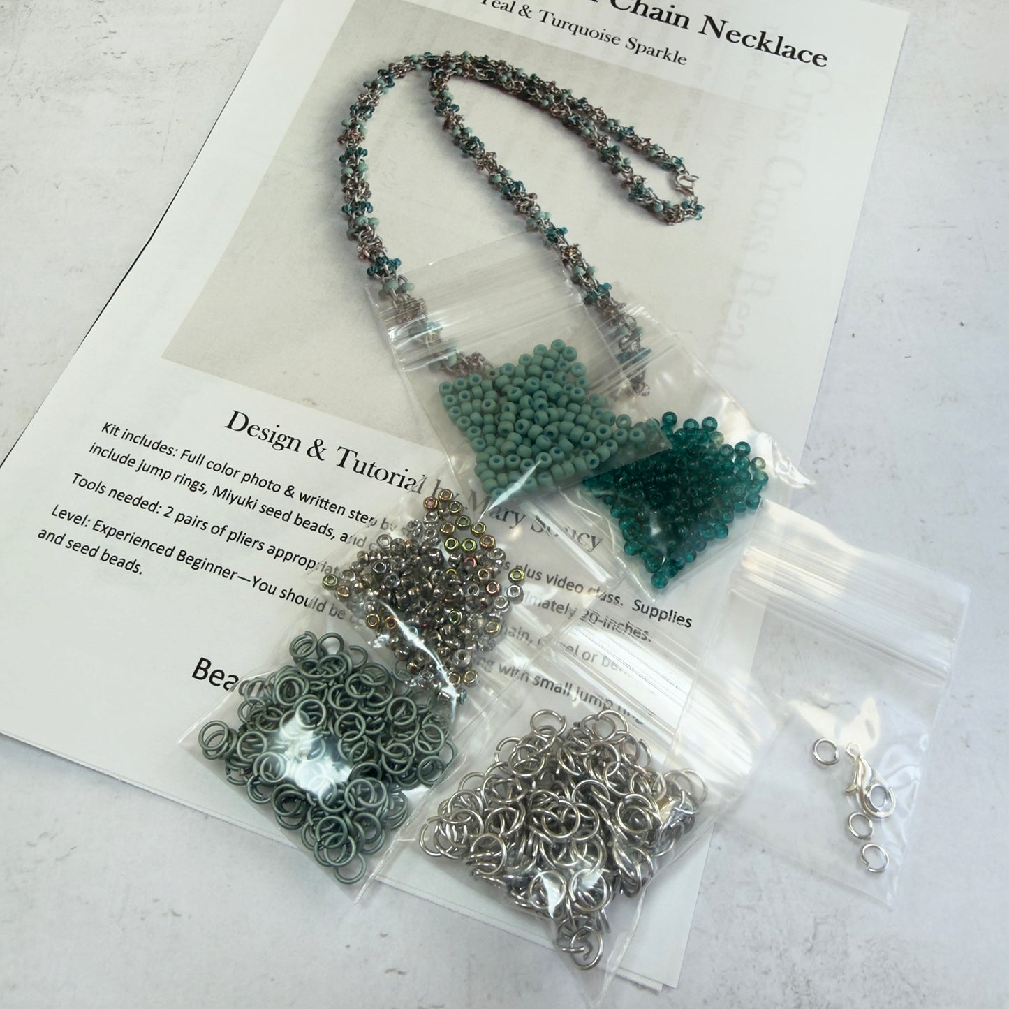 Criss Cross Bead Chain Necklace Kit with Video Class - Teal & Turquoise Sparkle