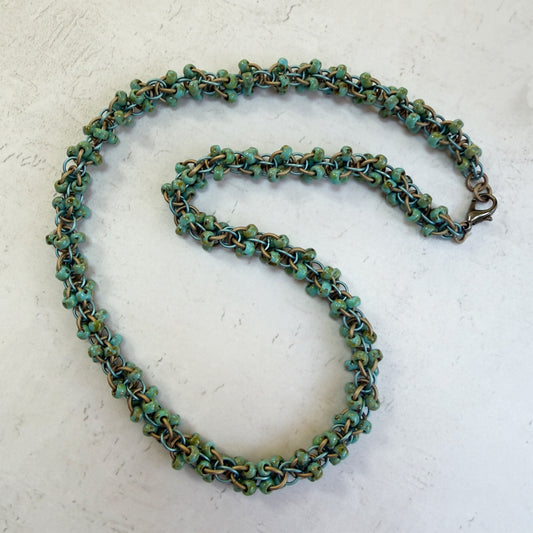 Criss Cross 6/0 Bead Chain Necklace Kit with Video Class - Turquoise Picasso