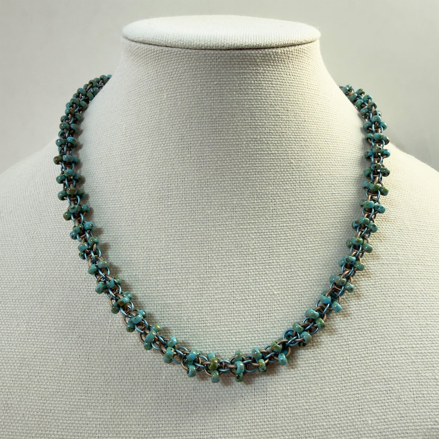 Criss Cross 6/0 Bead Chain Necklace Kit with Video Class - Turquoise Picasso