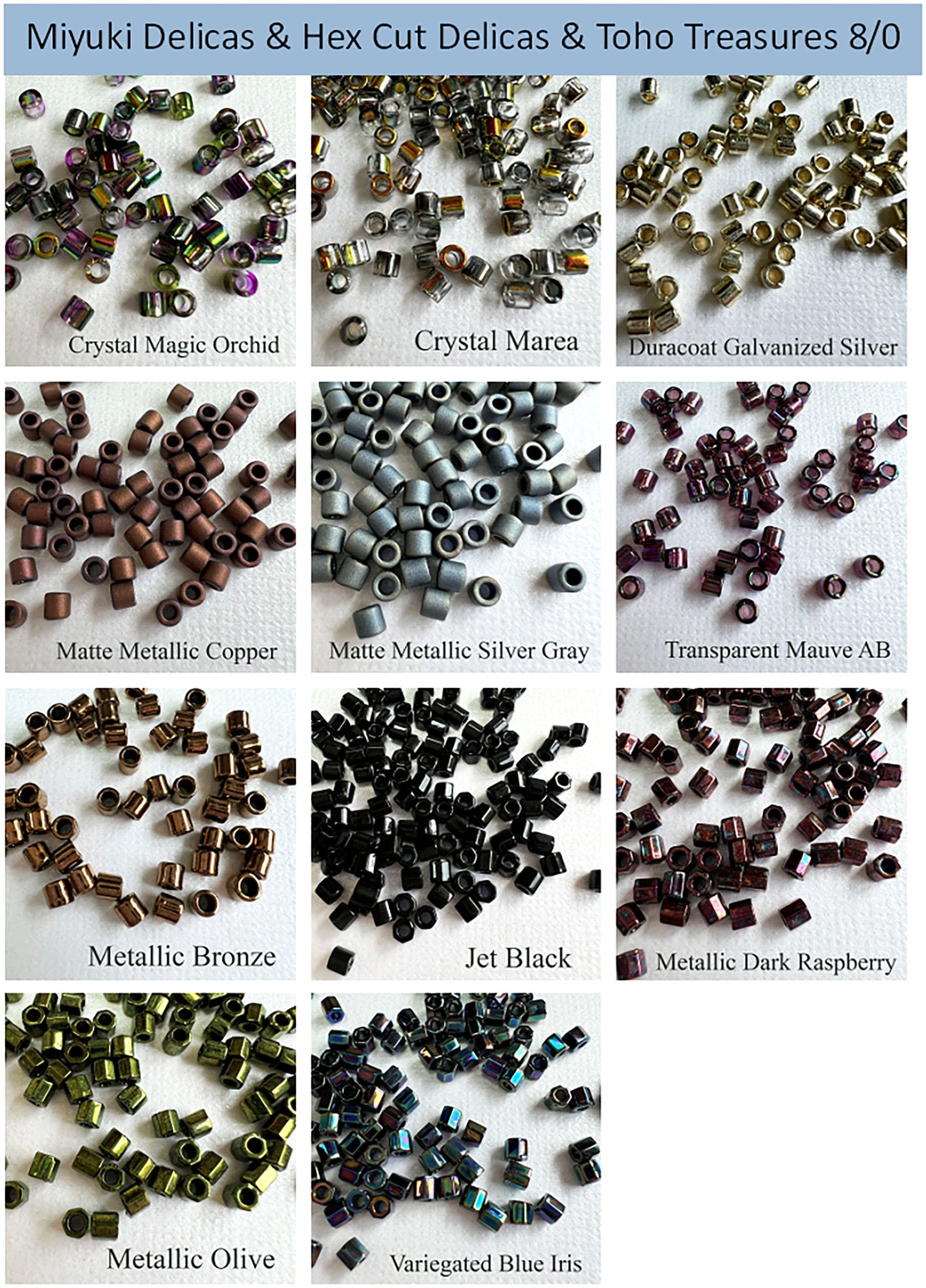 Miyuki Delica, Hex Cut Delica and Toho Treasures 8/0 - 5 grams - choose color