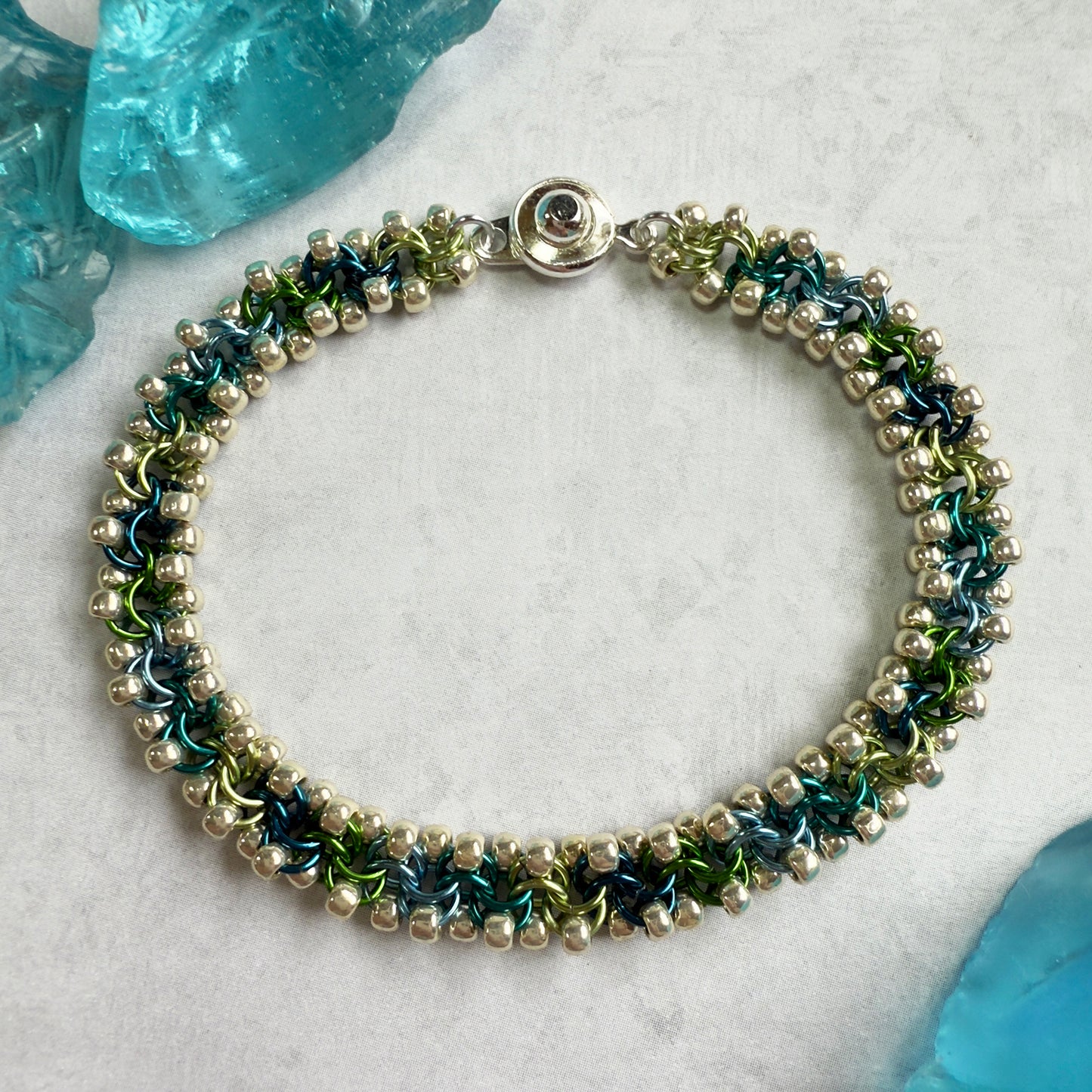 Dimensional Bead Chain Bracelet Kit with Video Class - Silver with Blue Green Mix