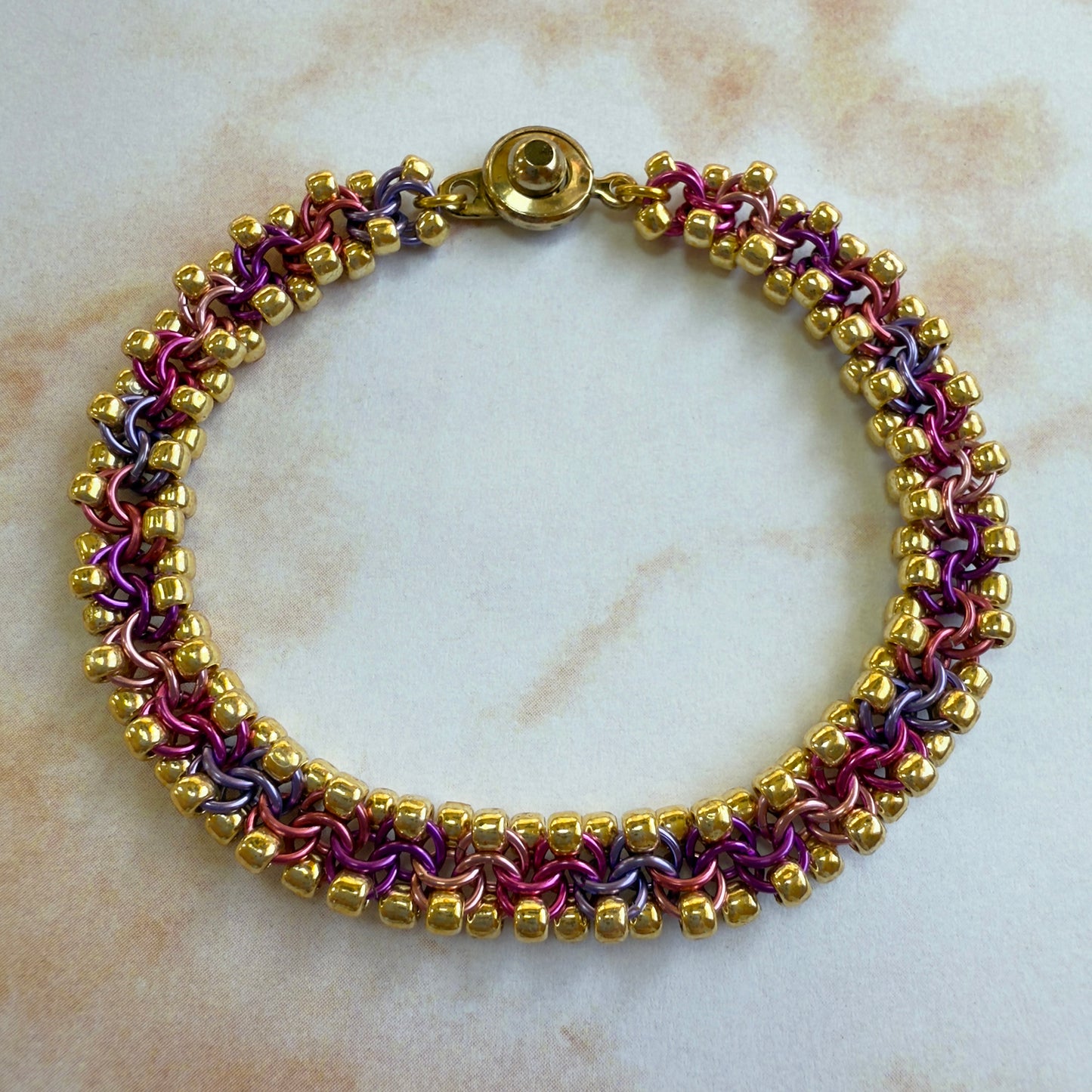 Dimensional Bead Chain Bracelet Kit with Video Class - Gold with Pink and Purple Mix