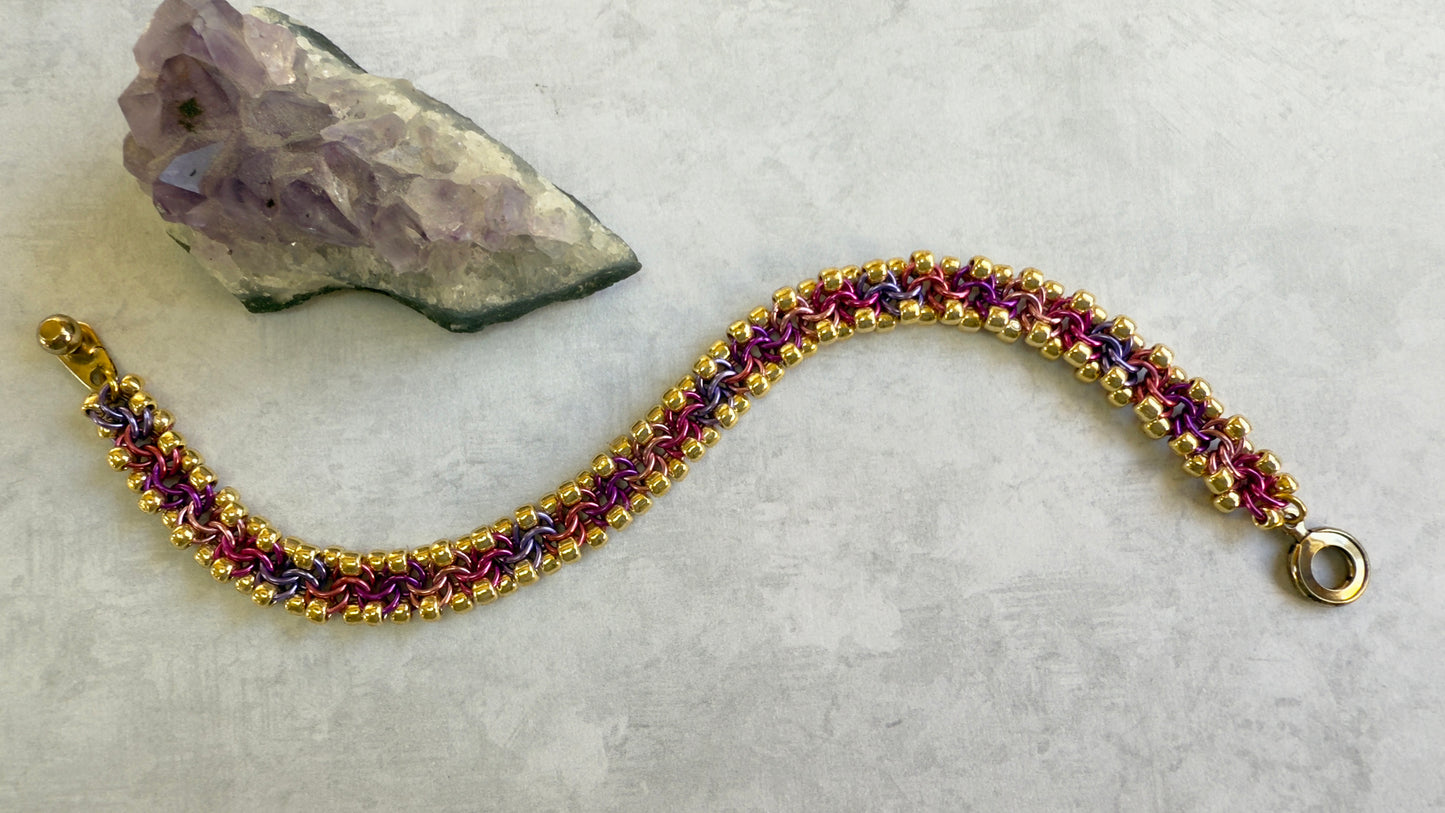 Dimensional Bead Chain Bracelet Kit with Video Class - Gold with Pink and Purple Mix