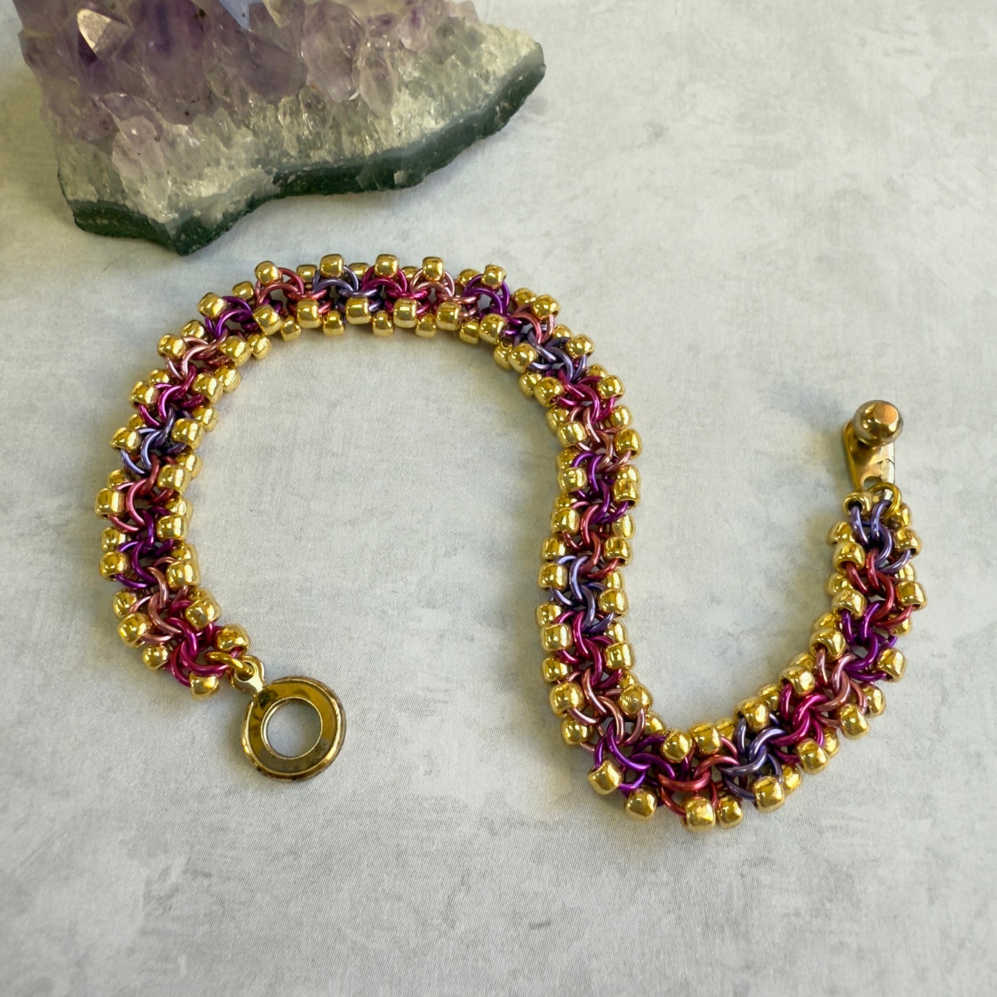 Dimensional Bead Chain Bracelet Kit with Video Class - Gold with Pink and Purple Mix